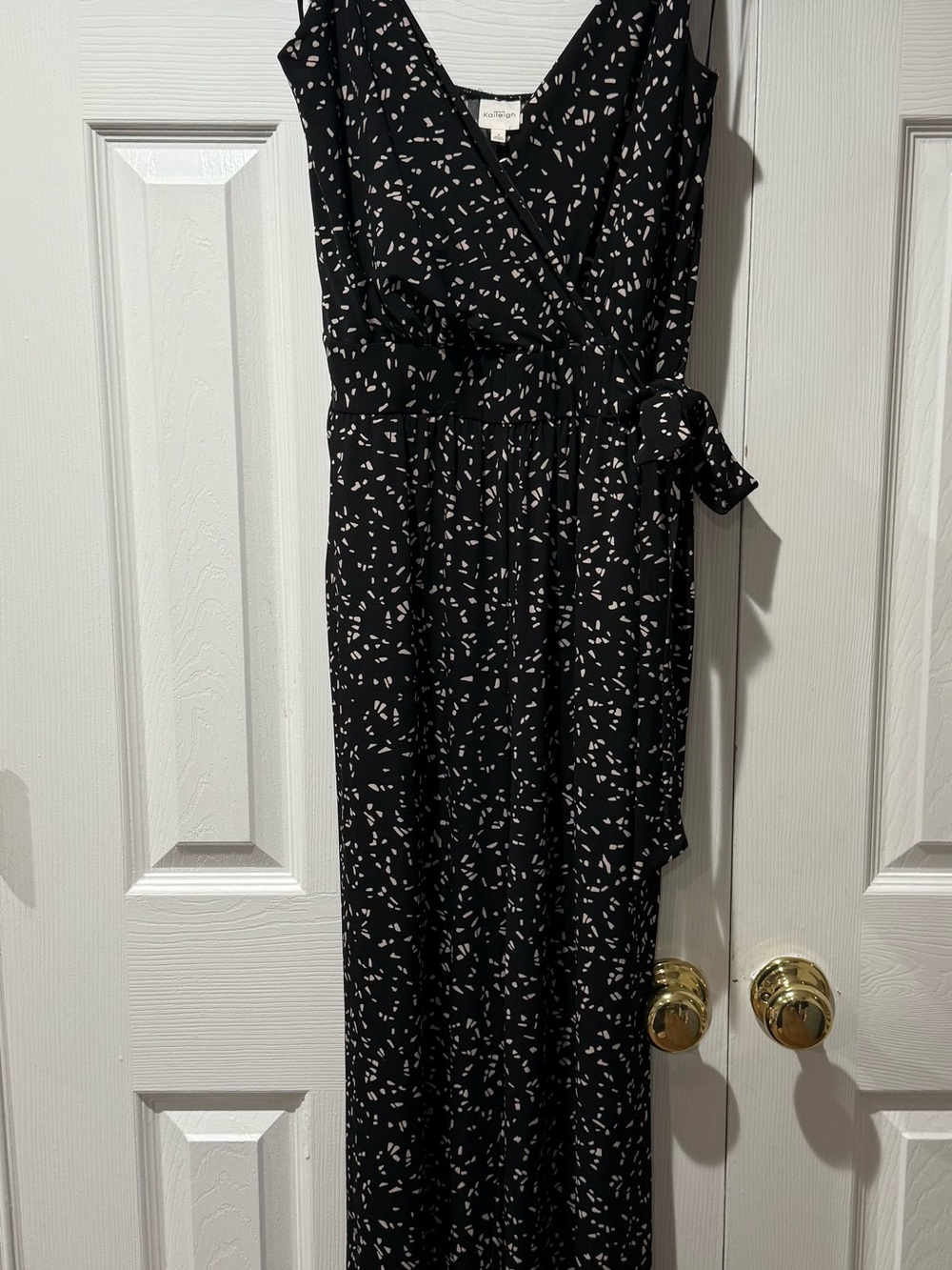 Kaileigh Black Maxi Wrap Jumpsuit with Cream Print